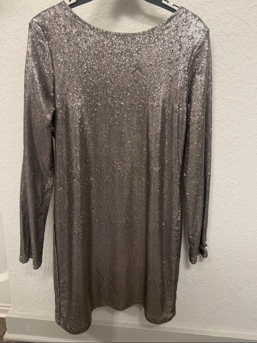 Glamorous Taupe Sequin Long-Sleeve Shift Dress